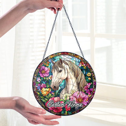 Netecom Custom Horse Stained Glass Ornament, Personalized Pet Memorial Sun Catcher, Pet Loss Sympathy Gift, Christmas Decoration