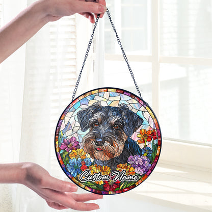 Netecom Custom Schnauzer Stained Glass Ornament, Personalized Pet Memorial Sun Catcher, Pet Loss Sympathy Gift, Christmas Decoration
