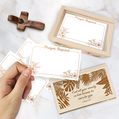 Netecom Personalized Wooden Prayer Box with Custom Name Hand Cross, 100 Prayer Request Cards – Christian Gift for Christmas, Easter & Everyday Prayer