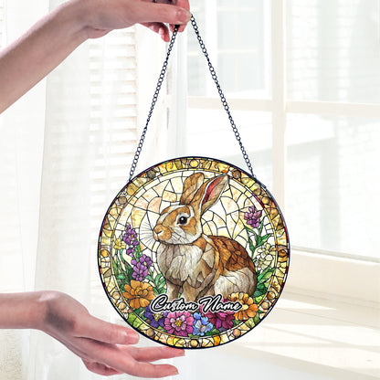 Netecom Custom Rabbit Stained Glass Ornament, Personalized Memorial Suncatcher, Pet Loss Remembrance Gift, Christmas Decoration