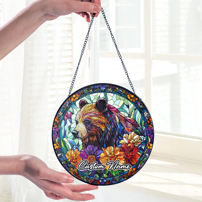 Netecom Personalized Bear Stained Glass Ornament, Custom Pet Memorial Suncatcher, Pet Loss Sympathy Gift, Christmas Decoration