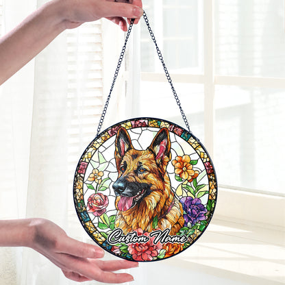 Netecom Custom German Shepherd Stained Glass Ornament, Personalized Pet Memorial Suncatcher, Pet Loss Sympathy Gift, Christmas Decoration