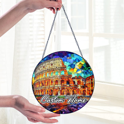 Netecom Italy Landmark Stained Glass Sun Catcher – Colosseum Ornament, Custom Rome Gift for Home & Office Decor