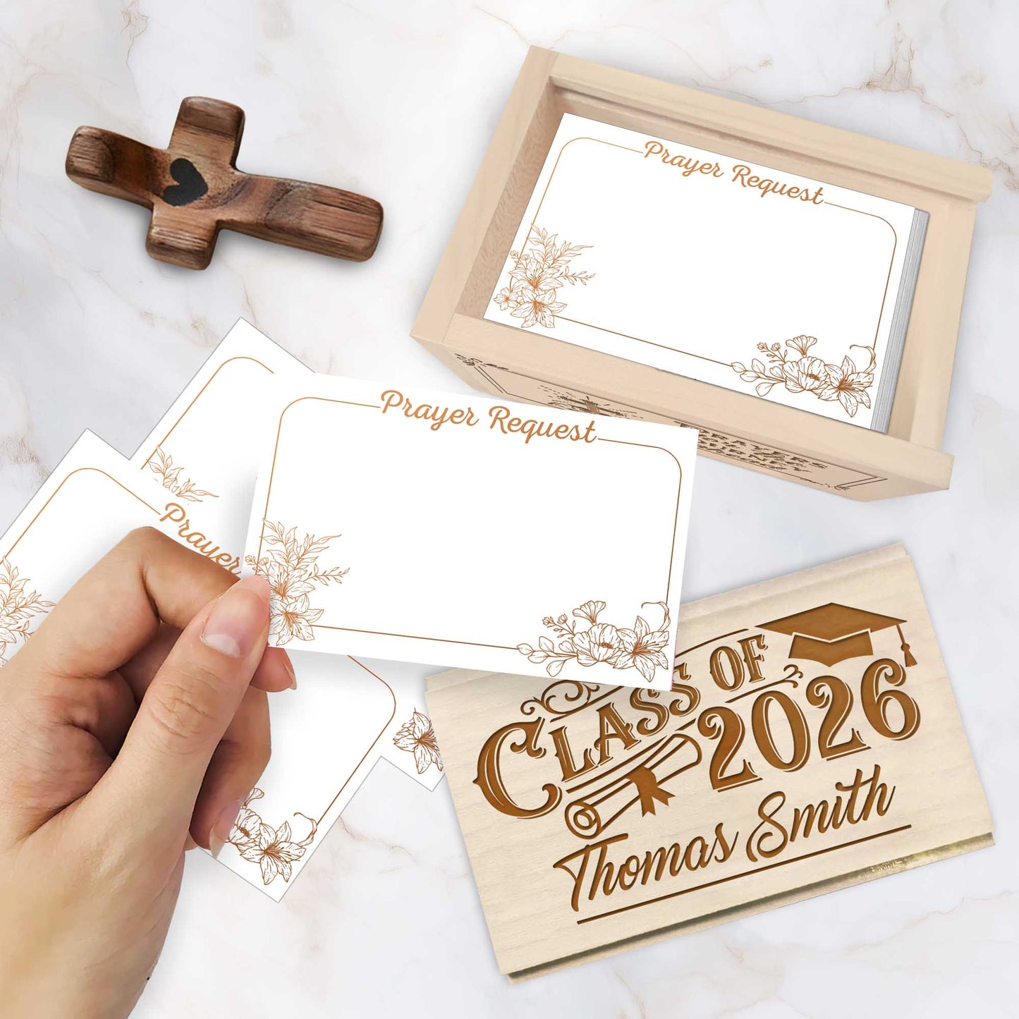 Netecom Personalized Graduation Prayer Box with Custom Name & Year on Box, Custom Name on Cross, 100 Prayer Cards, Faith-Based Christian Keepsake Gift