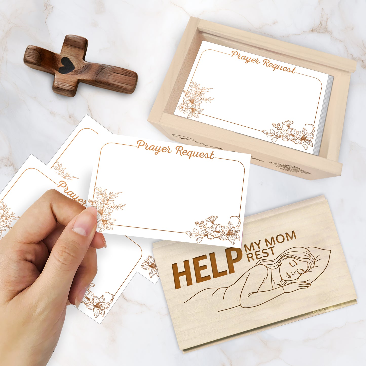 Netecom Prayer Box for Mom with 100 Prayer Request Cards & Wooden Prayer Cross, Christian Gift from Daughter or Son, Faith-Based Keepsake for Rest, Peace & Love