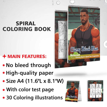 Classy Black Man Spiral Bound Coloring Book, Discover Classic Charm with 30 Enchanting Coloring Pages, Unleashing Your Creativity in the World of Charming Black Men