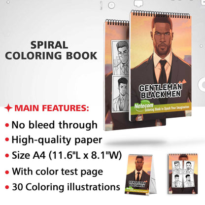 Gentleman Black Men Spiral Bound Coloring Book, Discover Classic Charm with 30 Enchanting Coloring Pages, Unleashing Your Creativity in the World of Distinguished Black Men