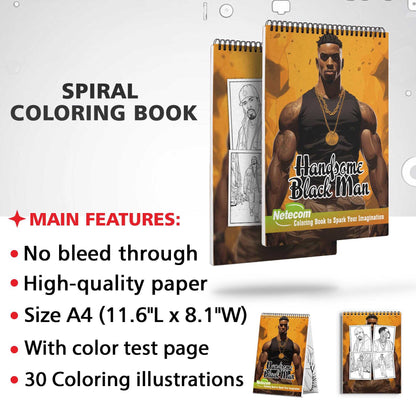 Charming Blackman Spiral Bound Coloring Book, Discover Classic Charm with 30 Enchanting Coloring Pages, Unleashing Your Creativity in the World of Handsome Black Men