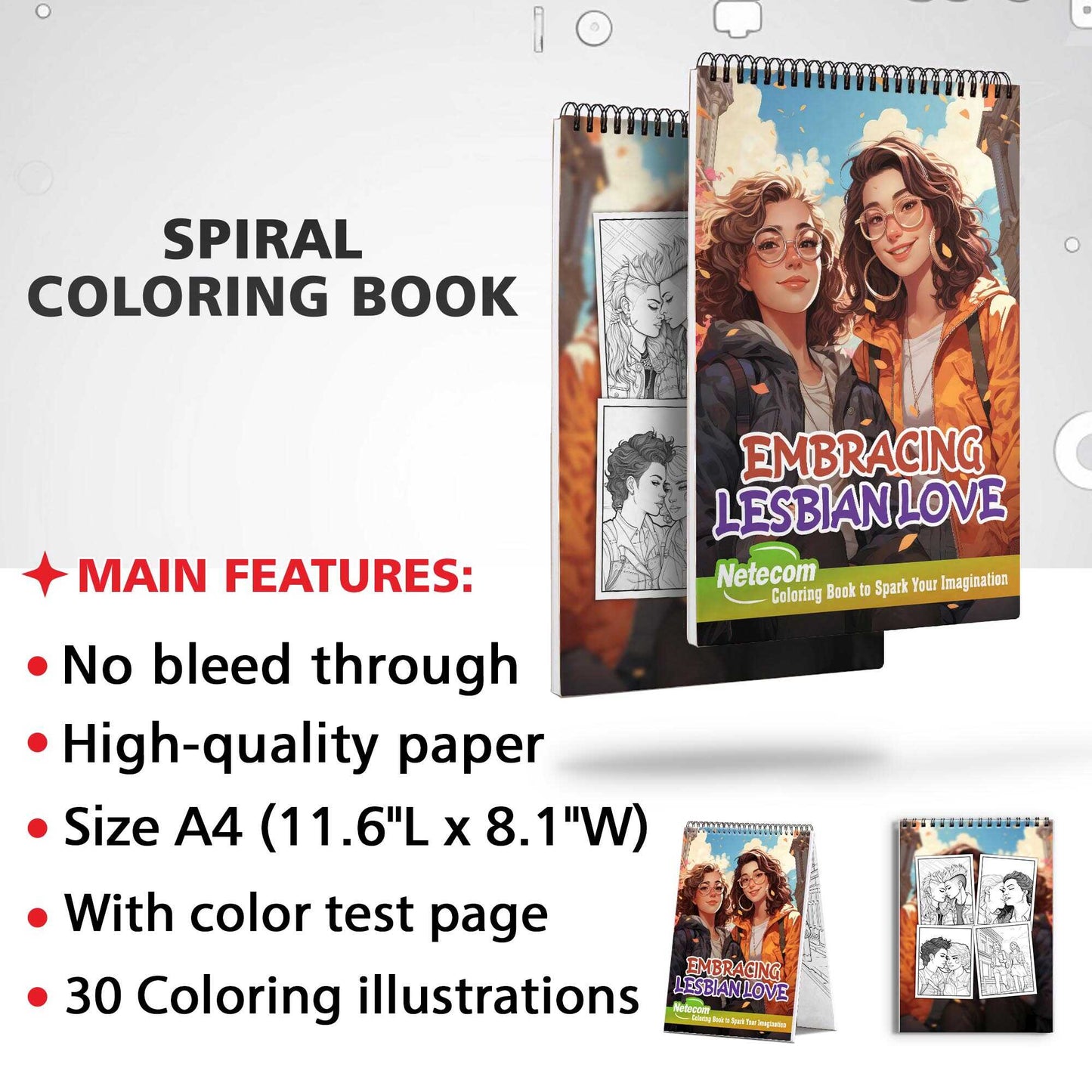 Embracing Lesbian Love Spiral Bound Coloring Book, Discover the Power of Love and Acceptance through 30 Exquisitely Illustrated Coloring Pages of Lesbian Love Stories.