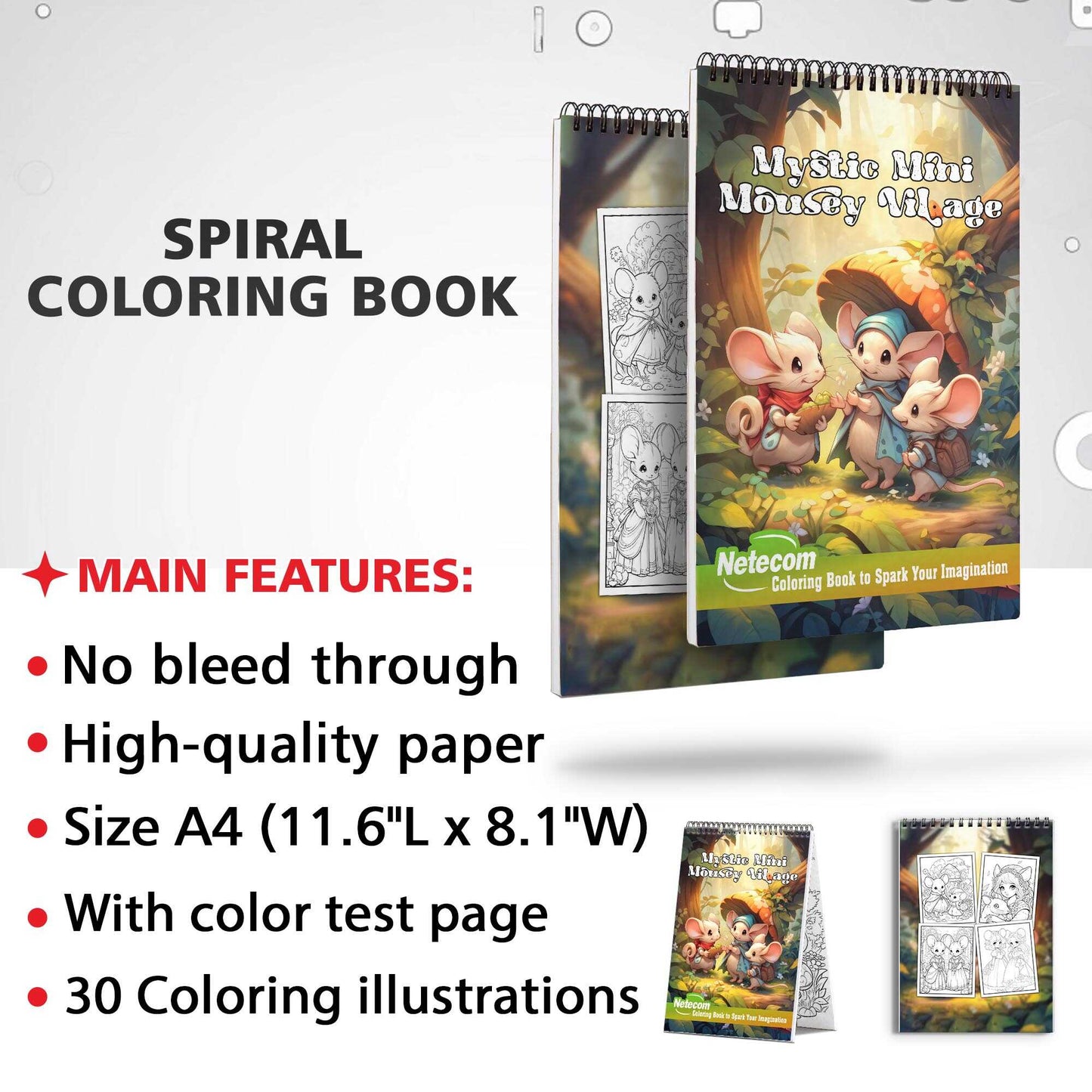 Mystic Mini Mousey Village Spiral Bound Coloring Book, Unleash Your Creativity with 30 Charming Pages Filled with Tales from the Enchanted Mini Mousey Village.