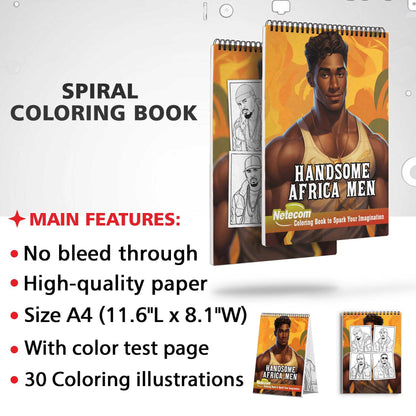 Handsome Africa Men Spiral Bound Coloring Book, Discover Classic Charm with 30 Enchanting Coloring Pages, Unleashing Your Creativity in the World of Distinguished African Men