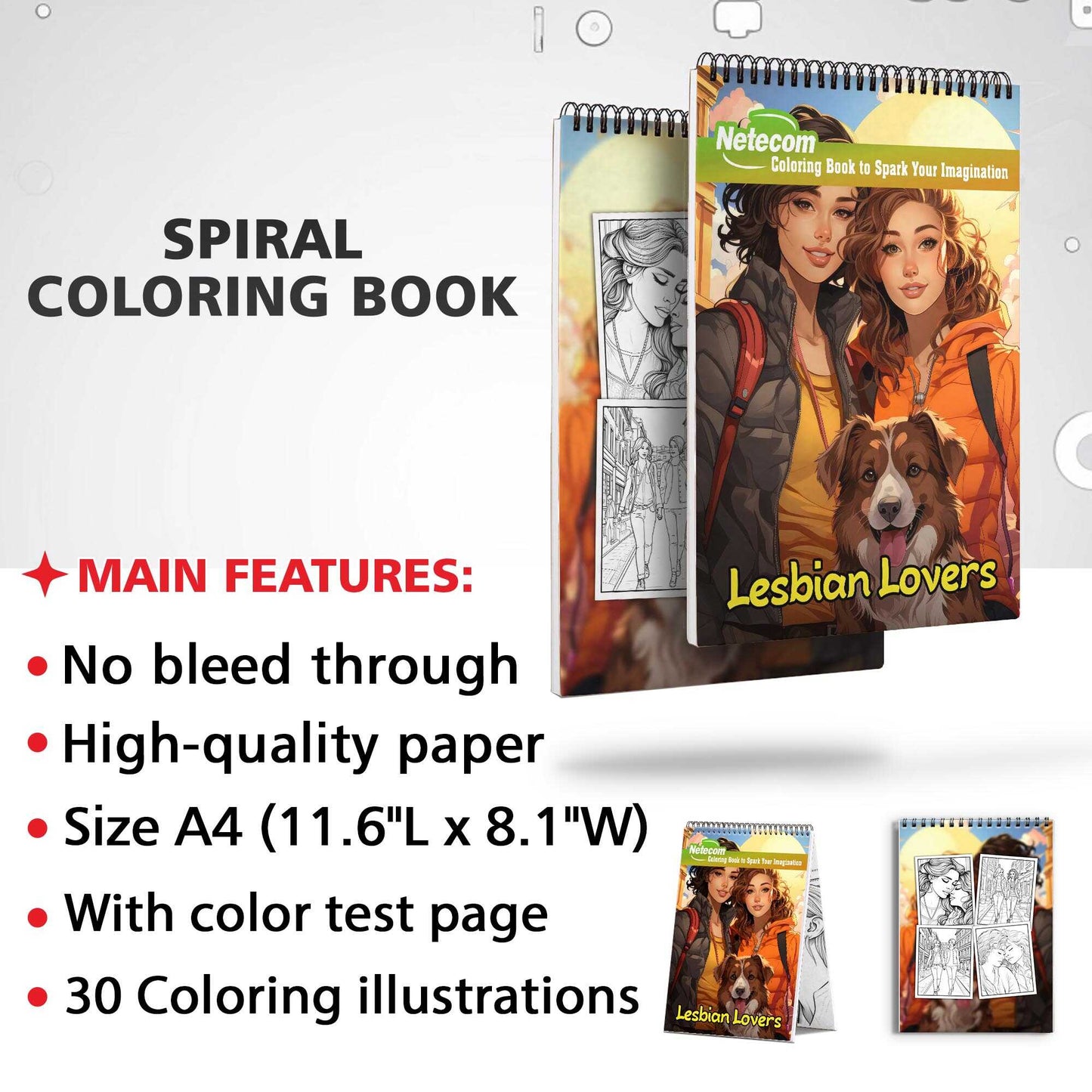 Lesbian Lovers Spiral Bound Coloring Book, Discover the Power of Love and Togetherness through 30 Exquisitely Illustrated Coloring Pages of Lesbian Love Stories.