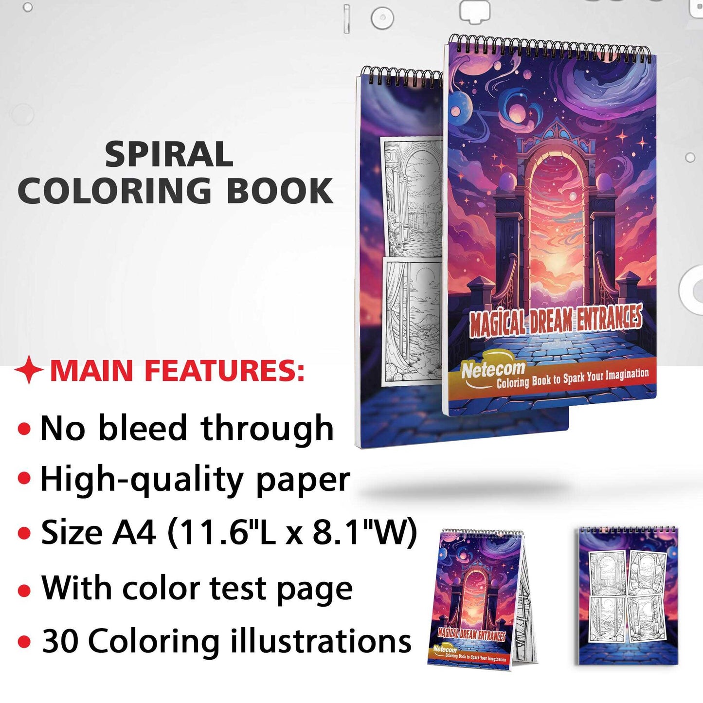 Magical Dream Entrances Spiral Bound Coloring Book, Step into 30 Enchanting Coloring Pages of Magical Dream Entrances, Crafted for Artistic Exploration.