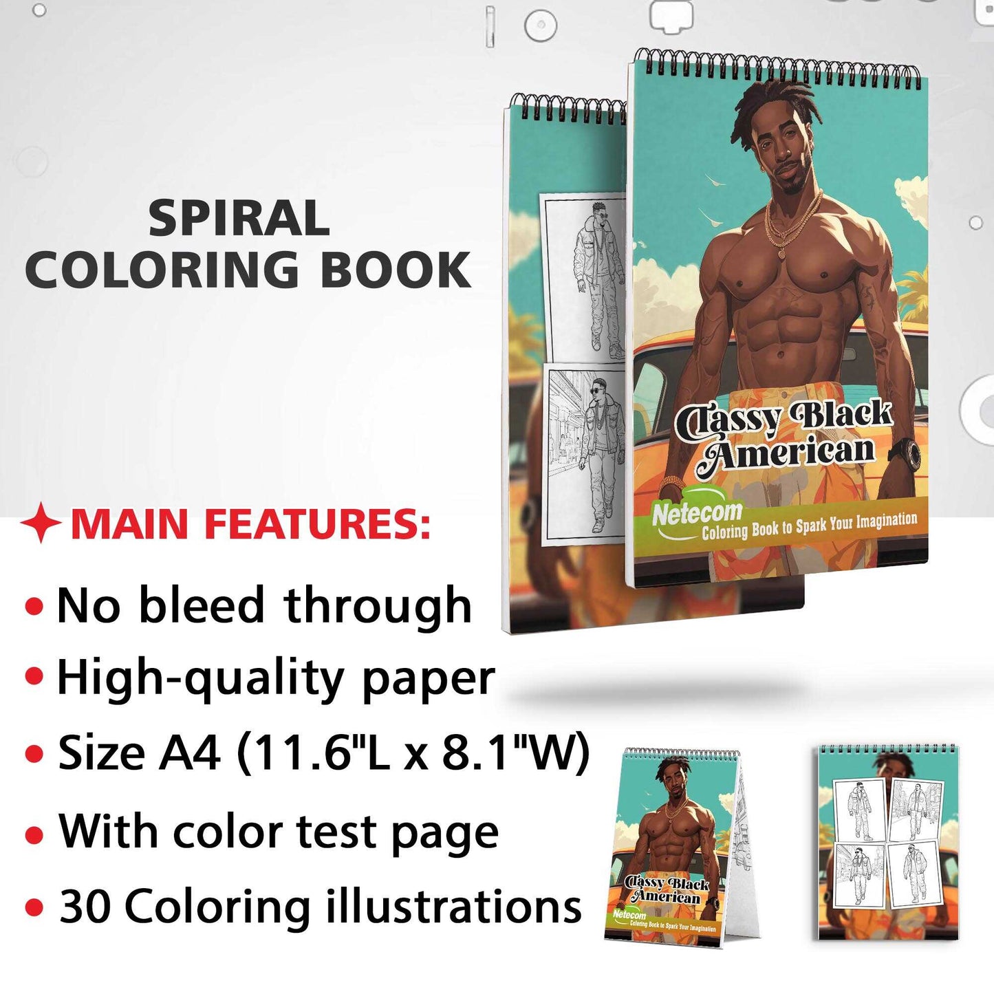 Classy Black American Spiral Bound Coloring Book, Capture the Essence of Distinguished Style with 30 Inspiring Coloring Pages, Creating a Timeless Gallery of Classy Black Men