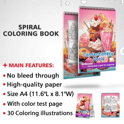 Confectionery World Spiral Bound Coloring Book, Step into a World of Tasty Art with 30 Entertaining Pages, Unleash the Sweetness of the Confectionery World in Every Shade.