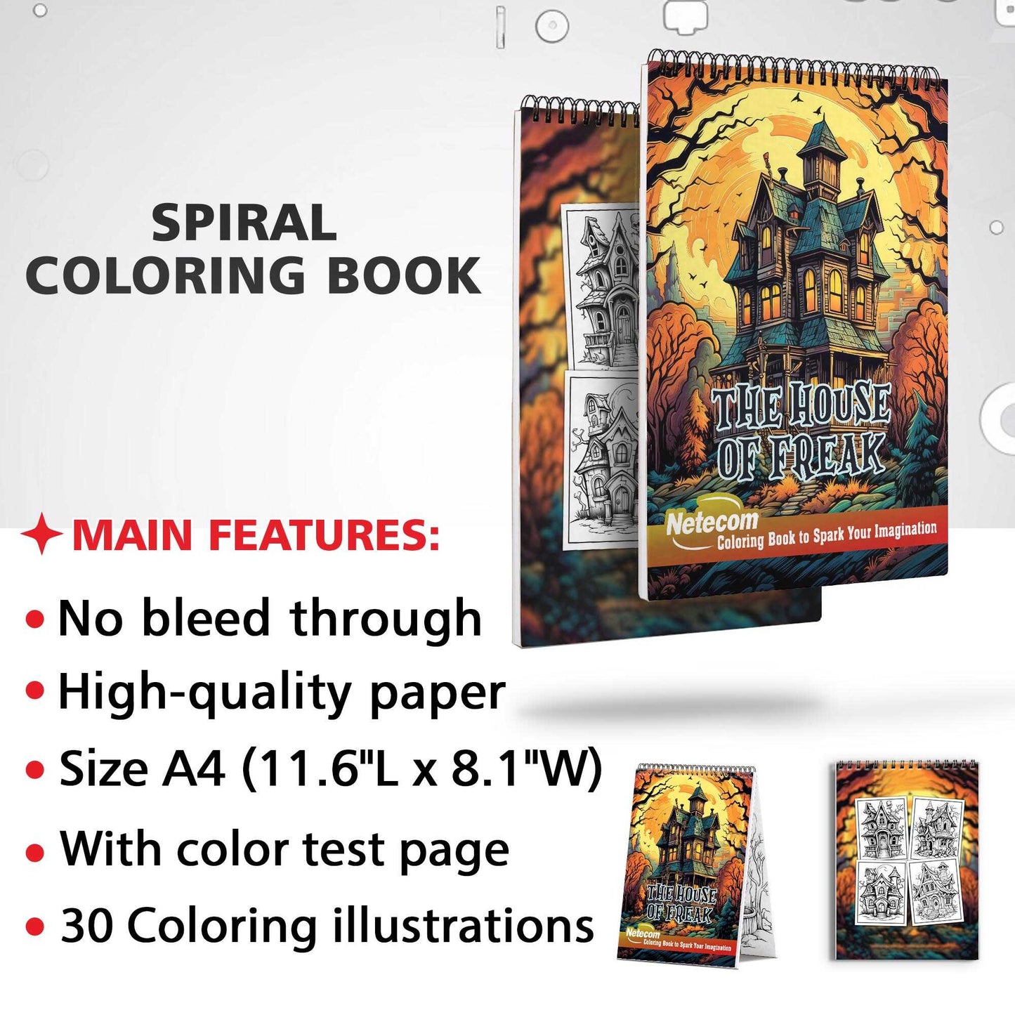 The House Of Freak Spiral Bound Coloring Book, Embrace the Quirky and Peculiar with 30 Enchanting Pages, Where the Extraordinary Awaits.