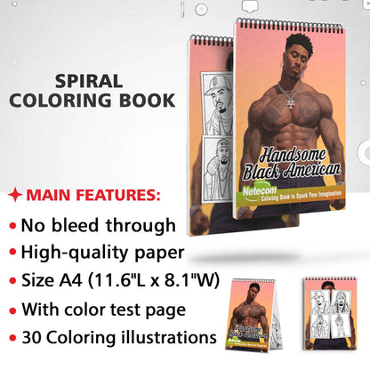 Handsome Black American Spiral Bound Coloring Book, Celebrate Handsome Elegance with 30 Captivating Coloring Pages of Black Americans for a Stylish and Artistic Journey