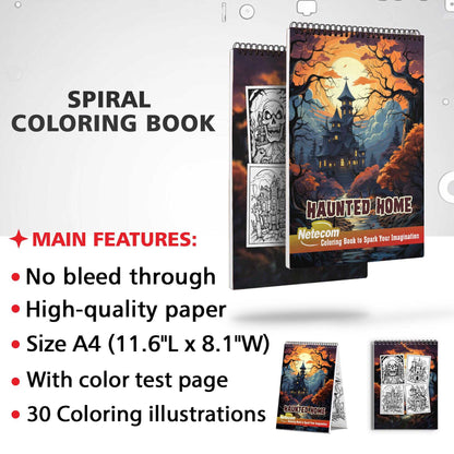 Haunted Home Spiral Bound Coloring Book, Embrace the Chills and Thrills with 30 Enchanting Pages, Where Haunted Spirits Roam Free.