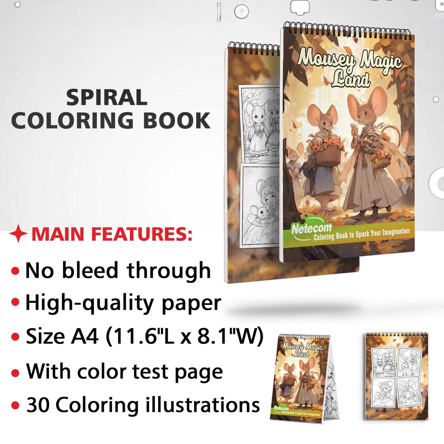 Mousey Magic Land Spiral Bound Coloring Book, Step into a Whimsical World with 30 Captivating Coloring Scenes from the Realm of Mousey Magic Land.