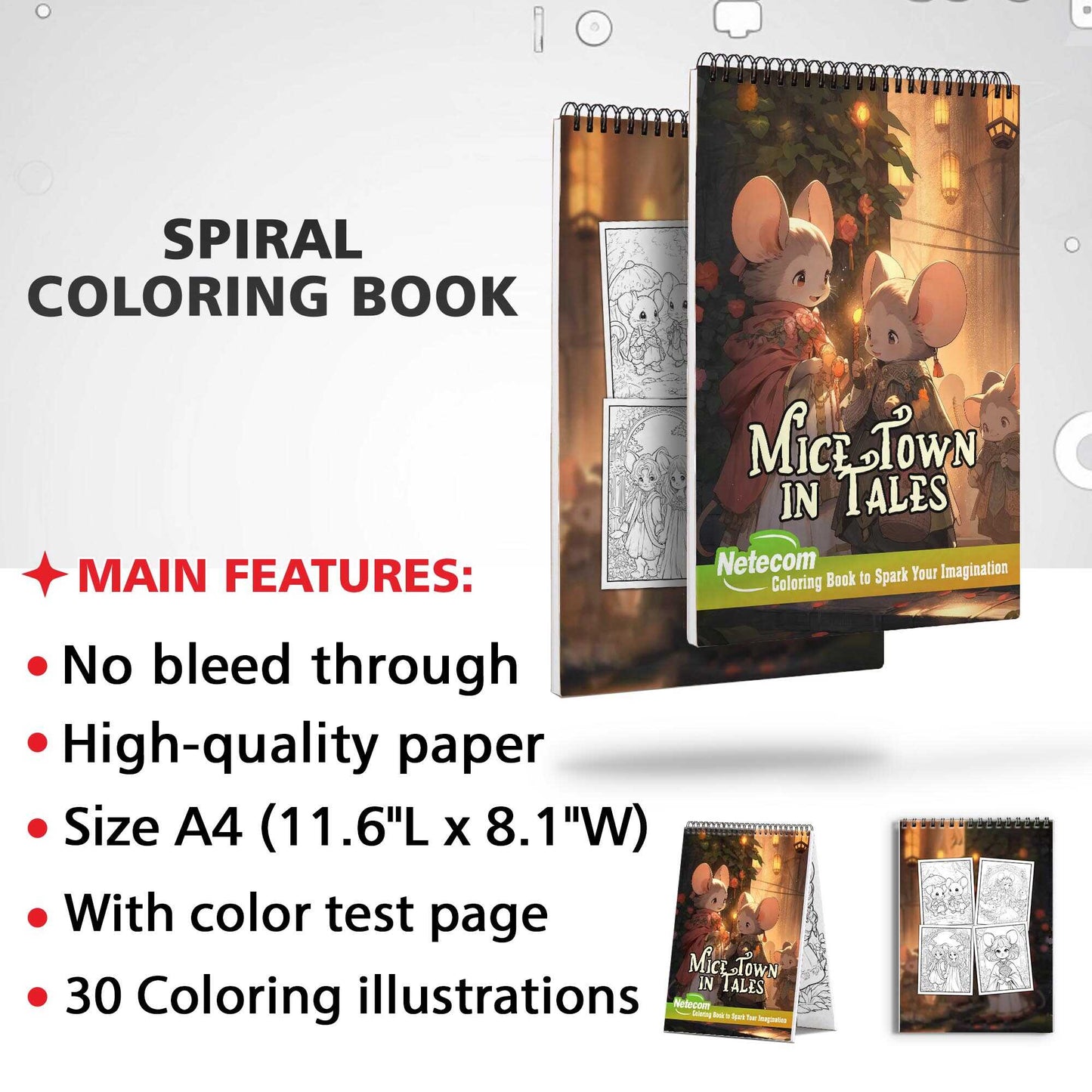 Mice Town in Tales Spiral Bound Coloring Book, Embark on a Coloring Journey with 30 Enchanting Pages, Where Mice Town in Tales Comes to Life.