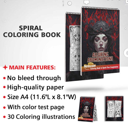 Alluring Abominations Spiral Bound Coloring Book, Embark on an Alluring Abominations Journey with 30 Coloring Pages for Gothic Art Enthusiasts to Unleash Their Creative Expression