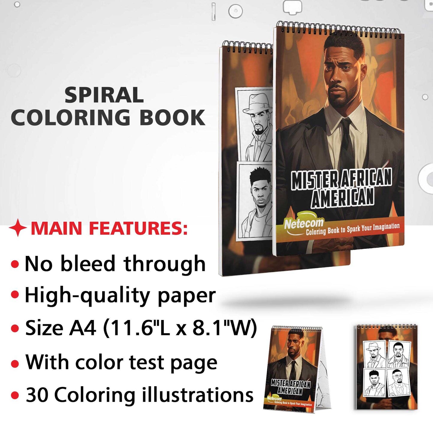 Mister African American Spiral Bound Coloring Book, Discover Classic Charm with 30 Enchanting Coloring Pages, Unleashing Your Creativity in the World of Mister African American