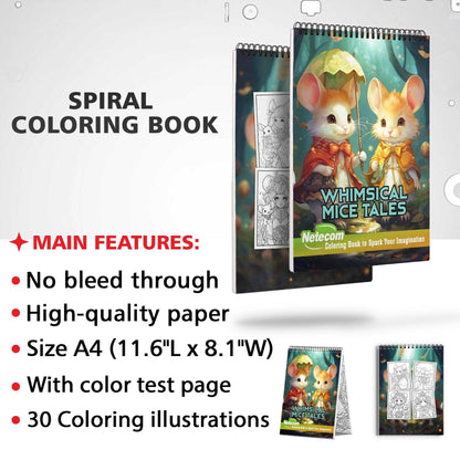 Whimsical Mice Tales Spiral Bound Coloring Book, Embark on a Coloring Journey with 30 Enchanting Pages, Where Whimsical Mice Tales Come to Life.