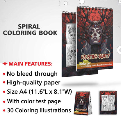 Haunting Beauty Spiral Bound Coloring Book, Discover the Elegance of Darkness with 30 Mesmerizing Coloring Pages of Haunting Beauty, Unleashing Your Inner Artist