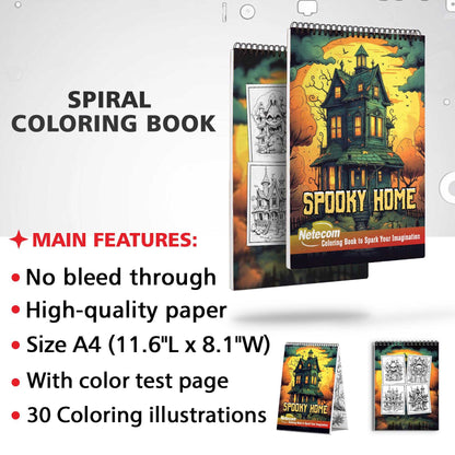 Spooky Home Spiral Bound Coloring Book, Celebrate the Spirit of Halloween with 30 Delightful Coloring Book Pages, Each Filled with Spooky Home Magic.