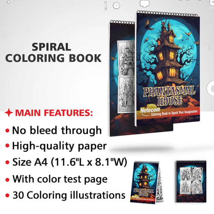 Phantasmal House Spiral Bound Coloring Book, Explore the Mysterious Beauty of Phantasmal Houses with 30 Exquisitely Illustrated Coloring Pages.