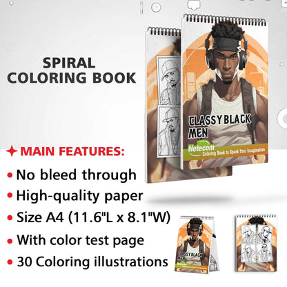 Classy Black Men Spiral Bound Coloring Book, Indulge in 30 Dashing Coloring Pages, Fostering Focus and Imagination while Celebrating Handsome Black Men