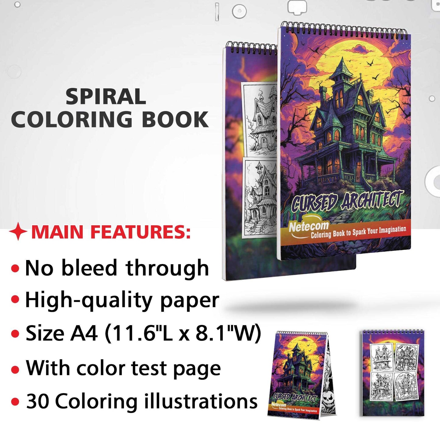 Cursed Architect Spiral Bound Coloring Book, Journey into a World of Eerie Enchantment with 30 Artistic Coloring Pages Inspired by the Cursed Atmosphere.