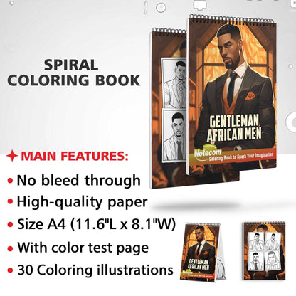 Gentleman African Men Spiral Bound Coloring Book, Indulge in 30 Dashing Coloring Pages, Fostering Focus and Imagination while Celebrating Handsome African Men