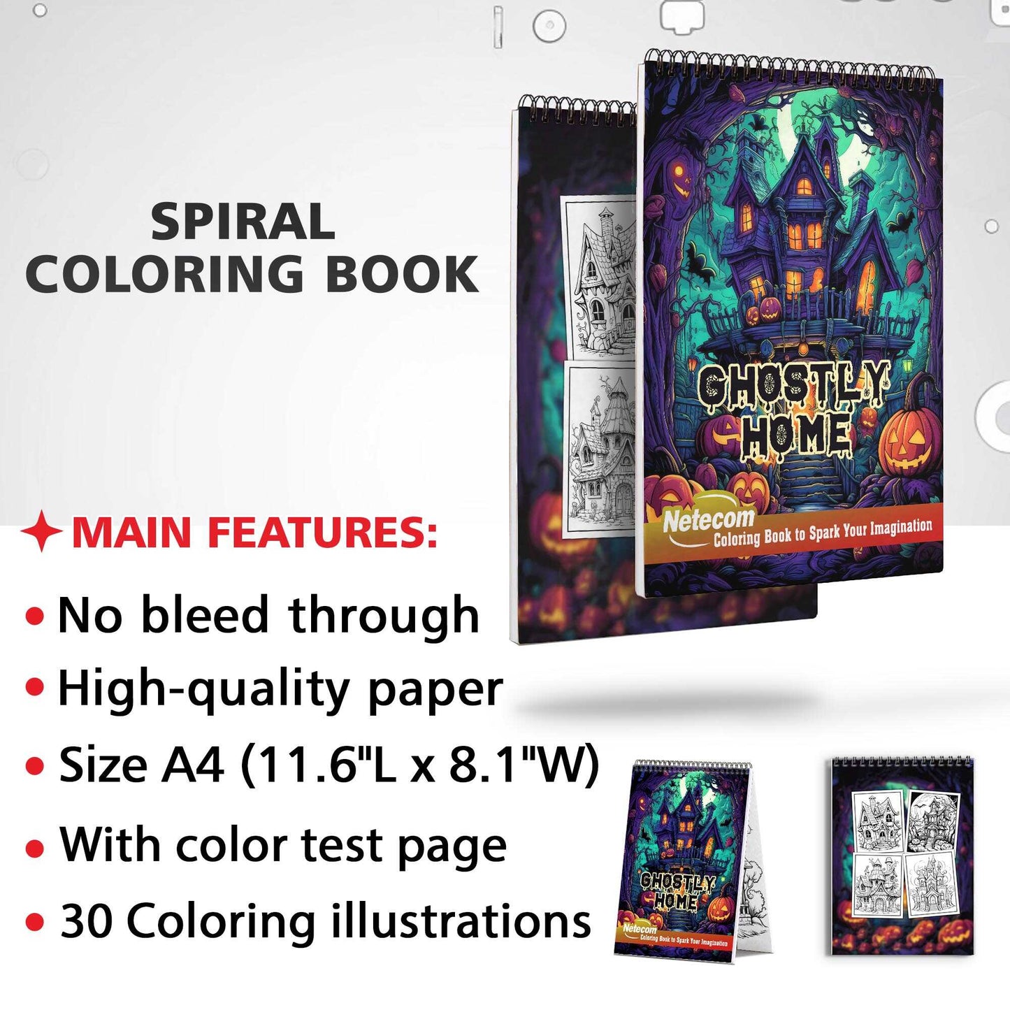 Ghostly Home Spiral Bound Coloring Book, Explore the Mysterious Beauty of Ghostly Homes with 30 Exquisitely Illustrated Coloring Pages.