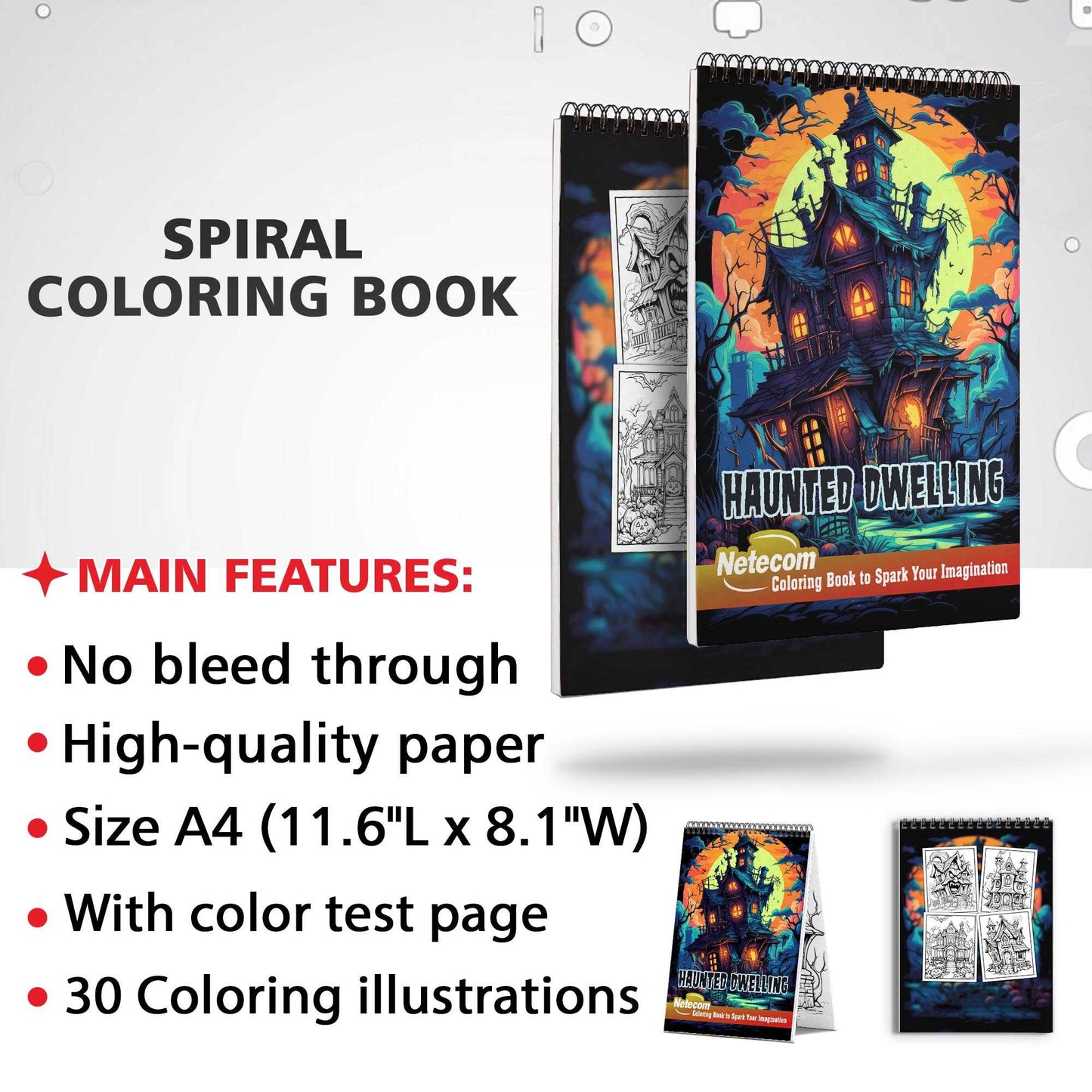 Haunted Dwelling Spiral Bound Coloring Book, Discover the Eerie Beauty of Haunted Dwellings with 30 Exquisitely Illustrated Coloring Pages.