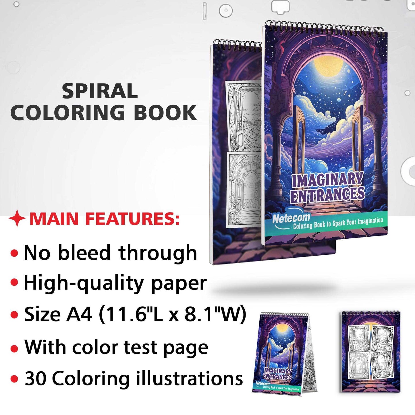 Imaginary Entrances Spiral Bound Coloring Book, Step into 30 Enchanting Coloring Pages of Imaginary Entrances, Crafted for Artistic Exploration.