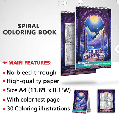 Imaginary Entrances Spiral Bound Coloring Book, Step into 30 Enchanting Coloring Pages of Imaginary Entrances, Crafted for Artistic Exploration.