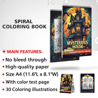 Mysterious House Spiral Bound Coloring Book, Unleash Your Imagination in a Suspenseful Setting with 30 Charming Pages of Enigmatic House Scenes.