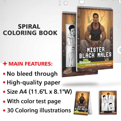 Mister Black Males Spiral Bound Coloring Book, Enchanting Handsome Black Males Await with 30 Tranquil Coloring Pages, Evoking the Grace and Charisma of Distinguished Men