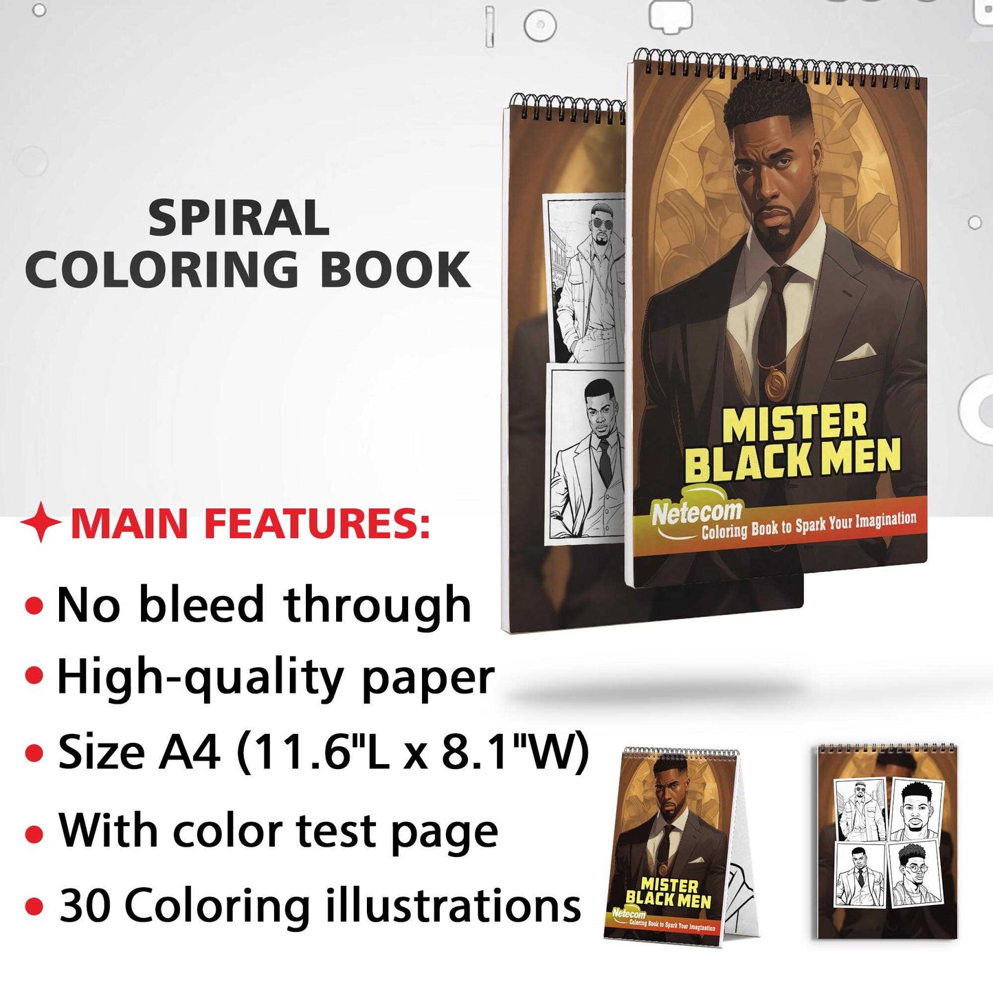 Mister Black Men Spiral Bound Coloring Book, Enchanting Mister Black Men Await with 30 Tranquil Coloring Pages, Evoking the Grace and Style of Distinguished Men