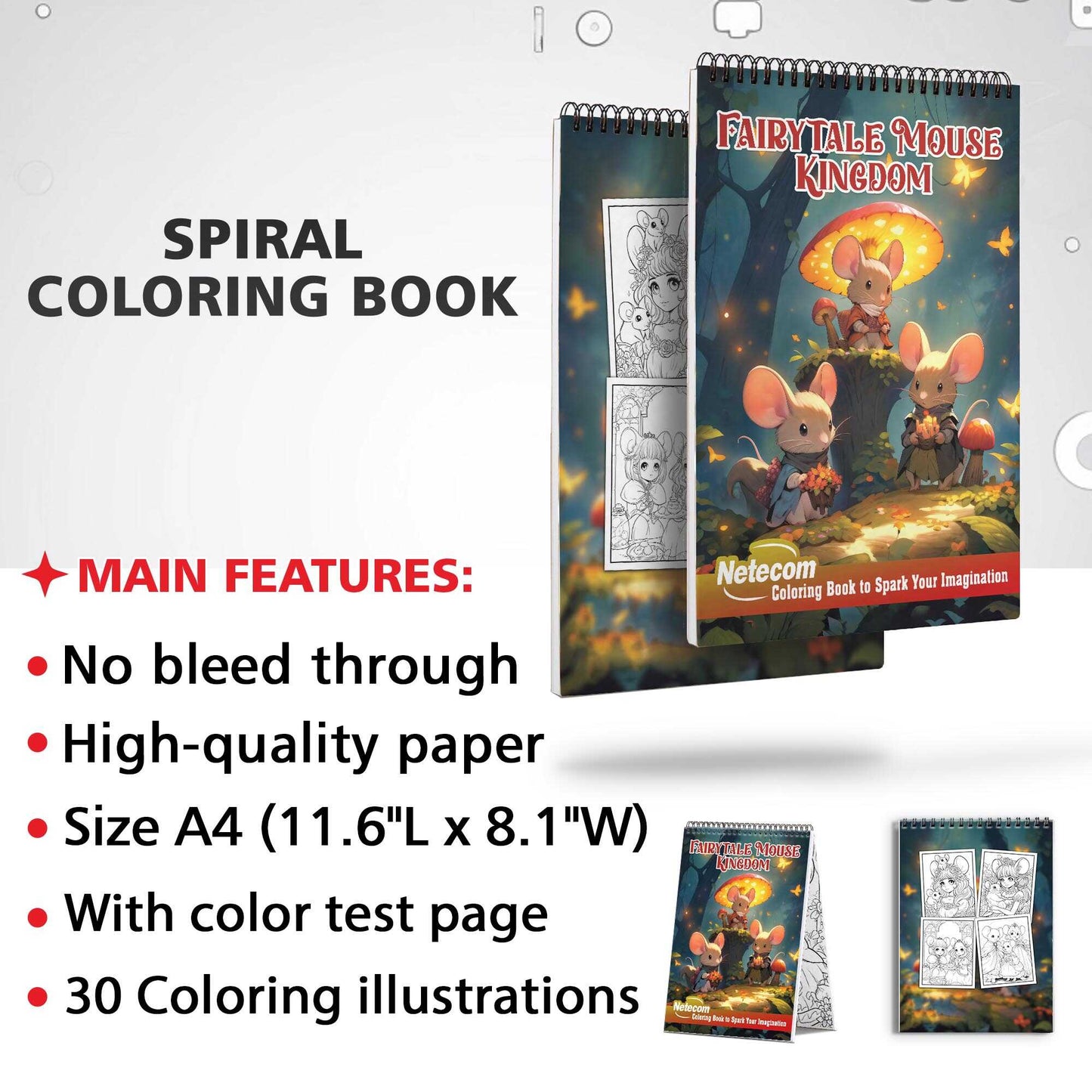 Fairytale Mouse Kingdom Spiral Bound Coloring Book, Unleash Your Creativity with 30 Charming Pages Depicting Fairytale Mouse Kingdom Adventures.