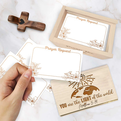 Netecom Personalized Wooden Prayer Box with 100 Prayer Request Cards & Custom Name Cross – Christian Faith Gift You Are the Light of the World
