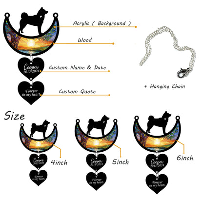 Netecom Personalized Akita Moon Heart Memorial Suncatcher, Custom Akita Ornament with Name Date, Dog Loss Sympathy Gift, Pet Remembrance Keepsake