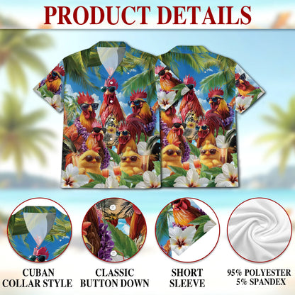 Funny Chicken Wearing Sunglasses Print Hawaii Dog and Owner Matching Button Shirts
