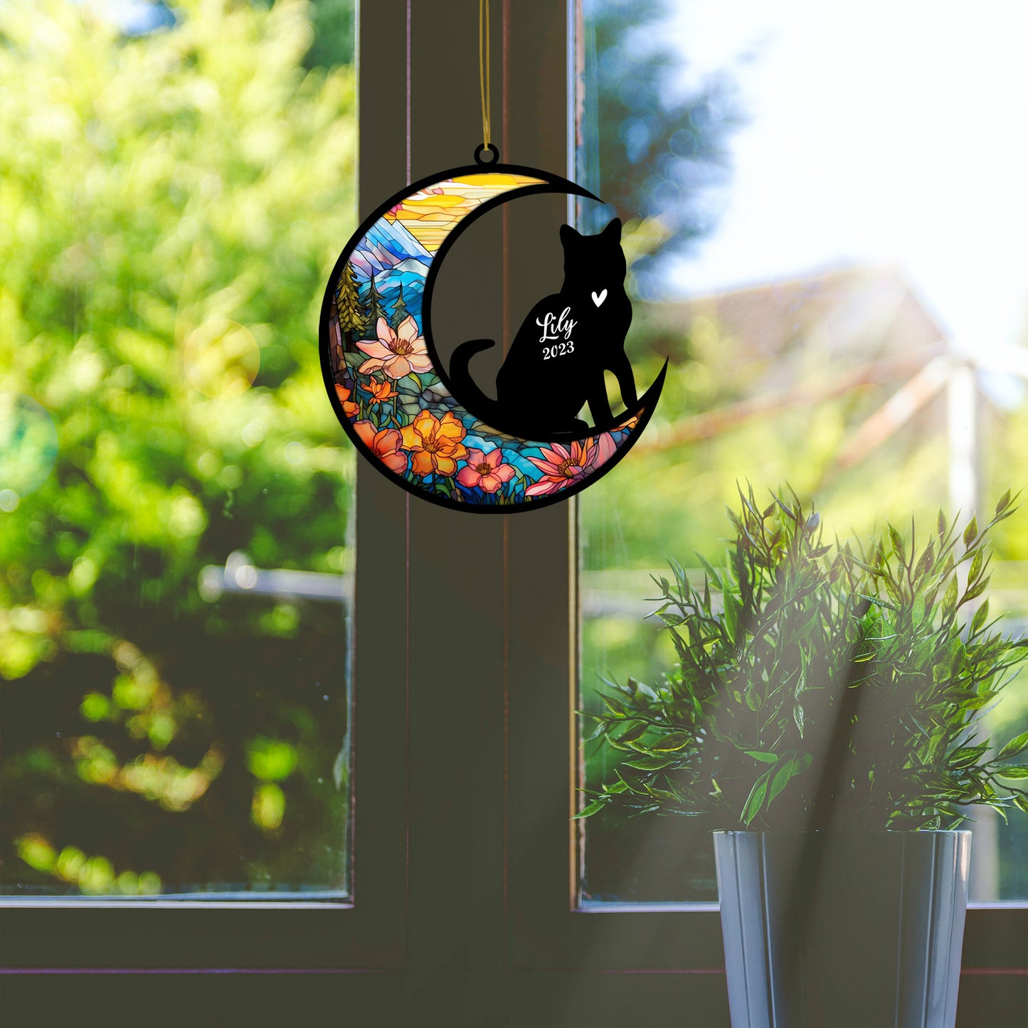 Netecom Personalized American Shorthair Cat Memorial Suncatcher - Custom with Name & Date - Pet Loss Light Catcher - Christmas Cat Ornament for Car Hangings