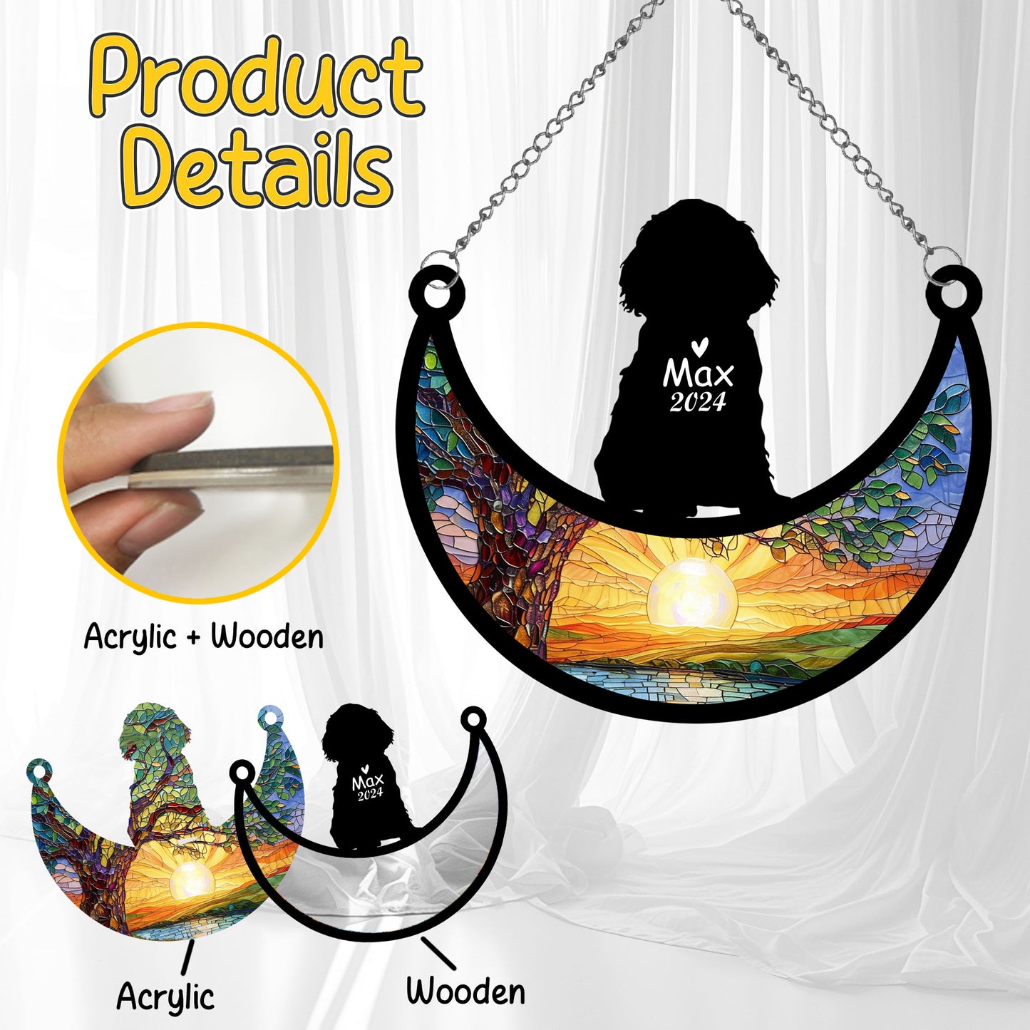 Netecom Personalized Cocker Spaniel Memorial Suncatcher, Custom Dog Ornament with Name Date, Dog Loss Sympathy Gift, Pet Loss Remembrance Gifts, Bereavement Gifts for Loss of Pet, Dog Grief Gift