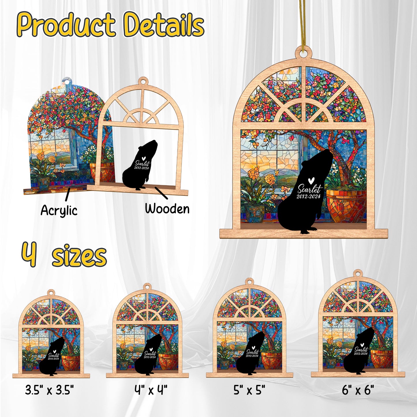 Netecom Personalized Guinea Pig Memorial Suncatcher – Pet Loss Sympathy Gift & Remembrance Ornament