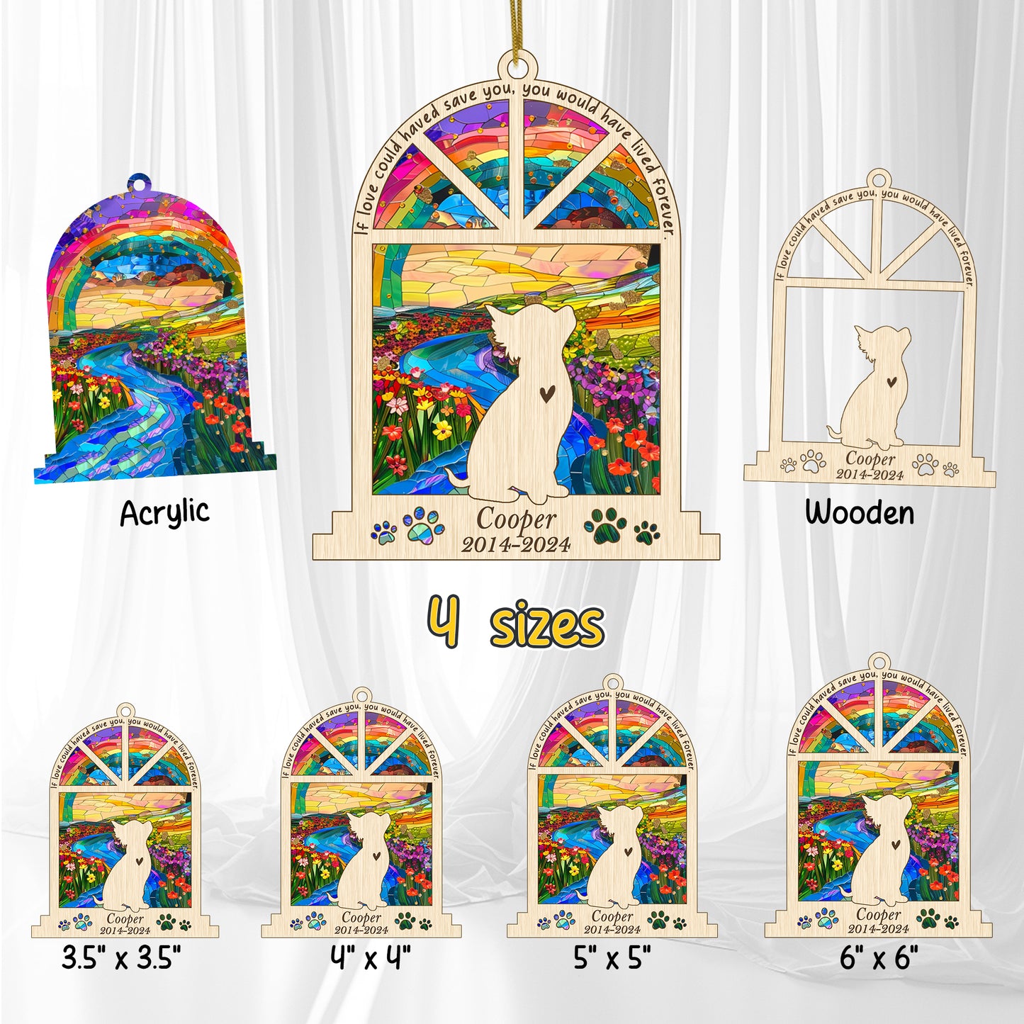 Netecom Personalized Chihuahua Memorial Window Ornament, Custom Dog Memorial Ornament with Name Date, Pet Loss Remembrance Gift, Dog Passing Away Keepsake