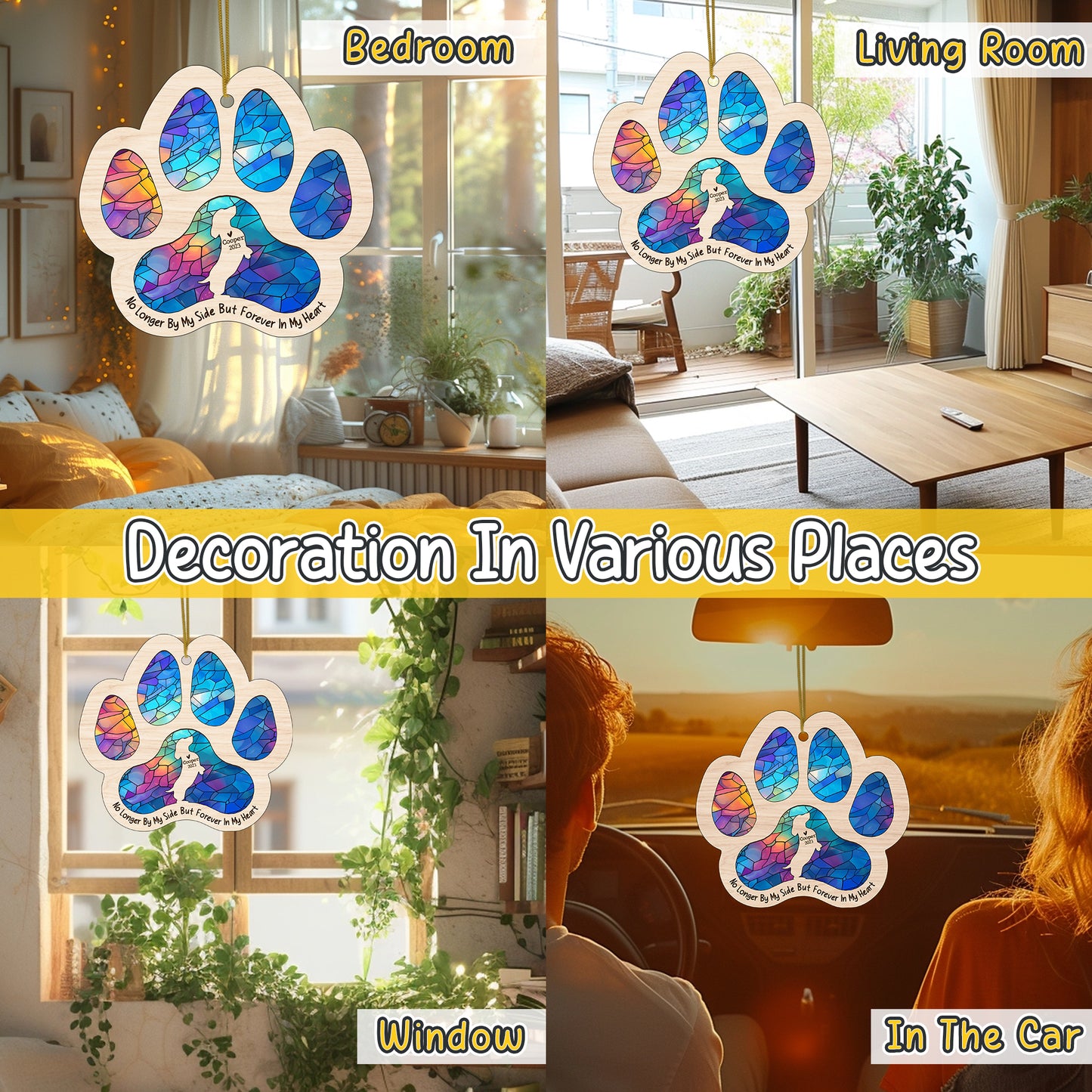 Netecom Personalized Dachshund Memorial Suncatcher, Dog Paw Memorial Ornament with Name Date, Dog Loss SunCatcher, Loss of Pet Sympathy Gift, Bereavement Gift for Dog Lovers