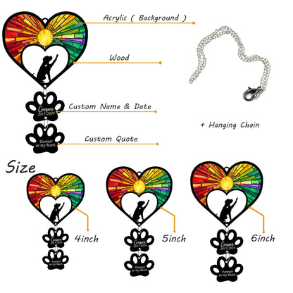 Netecom Personalized Boxer Rainbow Heart Paw Memorial Suncatcher, Custom Dog Ornament with Name Date, Pet Loss Sympathy Gift, Dog Memorial Keepsake